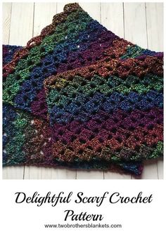 two crocheted dishcloths sitting on top of each other with the words delightful scarf crochet written below them