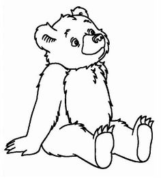 a black and white drawing of a teddy bear sitting on the ground with his legs crossed