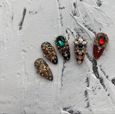 Antique Nails Vintage, Rococo Nails, Baroque Nails, Bejeweled Nails, Stone Nail Art, 3d Nail Designs, Asian Nails, Edgy Nails, Swarovski Nails