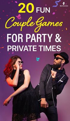 two people standing next to each other with the text 20 fun couple games for party and private times