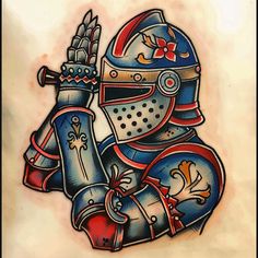 Knight Vector Tattoo Designs Neo Traditional Knee Tattoo, Traditional Lightning Bolt Tattoo, Knight Traditional Tattoo, Traditional Knight Tattoo, Knight Vector, Tattoo Medieval, Art Traditional Tattoo, Traditional Style Tattoos, Traditional Tattoo Painting