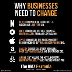 an advertisement with the words, why businesses need to change in orange and black colors