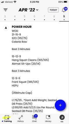 an iphone screen showing the power hour and calories in different times, including two minutes remaining