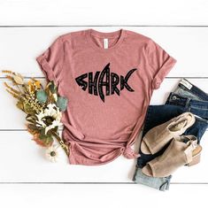 Shark Shirt Shark T-shirt Sharks Tee Save the Sharks Daddy Shark Shark Species BCNASHRKLG01 - Etsy Shark Shirts Vinyl, Shark Week Outfit, I Love Shark Shirts, Shark Week Shirts, Shark Shirt Ideas, Casual Cotton T-shirt With Shark Design, Graphic Tee With Shark Design And Crew Neck, Casual Short Sleeve Shark Design Tops, Casual Short Sleeve Top With Shark Design