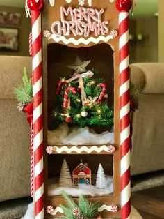 a christmas display with candy canes and decorations