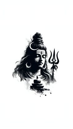 an artistic black and white drawing of lord ganesha with watercolor splashs