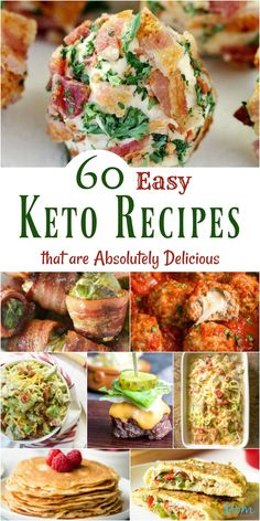 the cover of an easy keto recipe book with pictures of different types of food