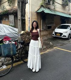 Japanese Maxi Skirt Outfit, Twice Casual Outfits, Japan Fits Summer, College Fits Summer, Summer In Japan Outfit, Summer Japan Outfit, Japan Summer Outfits, Summer Outfits Asian, Cheap Outfit Ideas