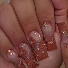 Super Cute And Stylish Ships In 5-10 Business Days Acrylic Nails With Glitter, Brown French, Long Nail Designs, Fleur Design, Girly Acrylic Nails, Cute Acrylic Nail Designs, Flower Yellow, Her Nails, Classic Nails