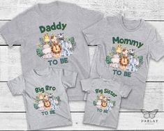 Looking for unique Baby Shower ideas? Well, matching family baby shower shirts are the perfect way to celebrate your exciting baby shower. These shirts will be a hit at your baby shower and we can customize to fit your needs.   Our designs are printed on high-quality gender-neutral shirts made of soft cotton. They are super soft, cozy, durable and come in unisex sizes.  *Need a specific size or COLOR? Send us a message & we will do our best to make it happen for you Please Note: Rolled sleeves i Jungle Theme Shirts, Baby Shower Shirts For Family, Neutral Shirts, Safari Jungle Theme, Jungle Theme Baby Shower, Jungle Safari Animals, Baby Shower Shirts, Baby Shower Safari Theme, Neutral Shirt