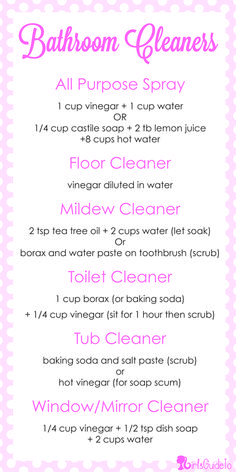 a pink and white bathroom cleaning checklist with the words, all purpose spray on it