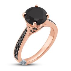 Classic Formal Black Diamond Ring, Elegant Black Diamond Ring With Vvs Clarity, Classic Black Spinel Diamond Ring For Formal Occasions, Classic Black Wedding Ring With Prong Setting, Classic Black Spinel Diamond Ring For Anniversary, Elegant Rings With Black Diamonds, Elegant Rose Gold Rings With Black Diamonds, Black Brilliant Cut Round Wedding Ring, Elegant Rose Gold Ring With Black Diamonds