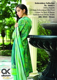 AKL 2452 - Green Summer Cotton, Embroidered Shirt