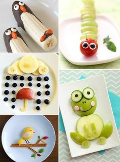 a collage of fruit and vegetables made to look like animals