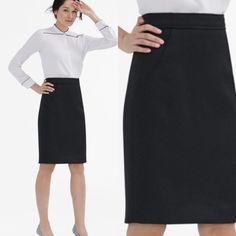 Stunning Professional Work Skirt From Mm Lafleur. Nail Your Upcoming Interview Or Presentation In This! Washable - No Drycleaning Bill - How Great Is That? - M.M. Lafleur - The Most Amazing Boss Lady Brand Out There! - 44% Polyester, 39% Cotton, 10% Acrylic, 5% Other Fibers, 2% Elastane - Waist Approx. 14.5” Across When Laid Flat - Length Approx. 24” When Laid Flat - Black "Onyx Weave" - Subtle A-Line Shape - Hidden Zip Closure; Kick Pleat - Textured Italian Jacquard - New With Tags - Size: 8 Black Lined Skirt For Office, Classic Black Skirt For Workwear, Formal Black Pencil Skirt, Classic Black Lined Pencil Skirt, Black Lined Office Skirt, Fitted Black Pencil Skirt For Business, Black Relaxed Pencil Skirt For Formal Occasions, Black Mini Pencil Skirt For Office, Office Lined Black Skirt