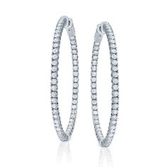 This delicate hoop earrings showcase 138 round-cut brilliant white lab grown diamonds in classic Prong setting. It is available in your choice of 14k white gold and secures with a Clip In clasp. These hoop earrings are a staple for every jewelry collection, and make the perfect gift for any occasion. White Lab, Diamond Hoop Earrings, Round Diamond, Prong Setting, Lab Grown, Lab Grown Diamonds, Round Cut, Round Diamonds, Natural Diamonds