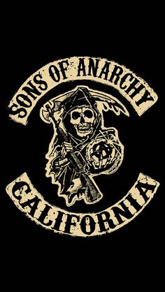 a framed photo with the words sons of anarchy written in white on green and black stripes