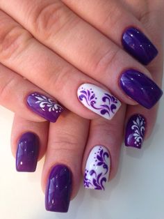 Leaf Nail Art Tutorial, Leaf Nail Art, Spring Nails Ideas, Elegant Touch Nails, Tape Nail Art, Summer Nail Colors, Purple Acrylic Nails