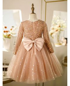 Buy beautiful bling sequins couture girls formal gown with sequined long sleeves at wholesale price online. Free shipping and pro custom service since 2009. Kids Gown Design Simple, Kids Gown Design, Simple Frock, Birthday Frocks, Party Dress Birthday, Sewing Club, Frocks For Kids, Bar Mitzva, Baby Girl Princess Dresses