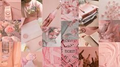 pink collage with words and pictures on it