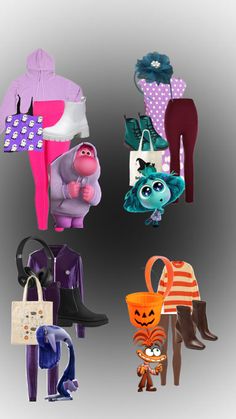 several different types of shoes and purses are shown in this image, including one for women