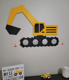 Wood Construction Wall Accessory, Construction Nursery Decor, Construction Kid Room Decor, Wooden Wall Decor, Excavator wall decor - EverLee Creations Construction Theme Bedroom Target, Construction Theme Rooms, Construction Zone Signs, Construction Theme Bedroom, Construction Theme Classroom, Preschool Displays, Construction Room, Construction Decor, Construction Nursery