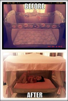 the before and after pictures of a baby in a crib