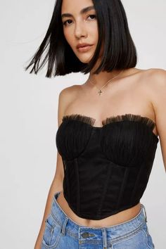 Tulle Lace Up Back Corset Top | Nasty Gal Chic Summer Tube Top For Prom, Party Stretch Tube Top With Boned Bodice, Party Tube Top With Boned Bodice And Stretch, Stretch Tube Top With Boned Bodice For Party, Summer Party Corset With Sweetheart Neckline, Chic Stretch Corset For Club, Summer Party Corset With Corset Back, Black Corset With Sweetheart Neckline For Spring, Chic Bandeau Tube Top With Boned Bodice