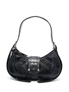 black polished finish decorative buckle detail top zip fastening main compartment single shoulder strap Luxury Satchel Shoulder Bag With Buckle Closure, Designer Shoulder Bag With Buckle Closure, Luxury Evening Shoulder Bag With Buckle Closure, Evening Leather Shoulder Bag With Buckle Closure, Modern Formal Shoulder Bag With Buckle Closure, Luxury Evening Bags With Buckle Closure, Designer Shoulder Bag With Buckle Closure For Everyday Use, Designer Evening Bag With Buckle Closure, Luxury Formal Shoulder Bag With Buckle Closure