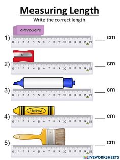 measuring length worksheet for kids to learn how to use rulers and pencils