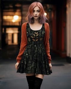 Autumn Memoir Skater Dress - Dark Academia Cute Black Vegan Dress, Wit – Rogue + Wolf Middle Aged Goth Fashion, Casual Dresses Fall, Witchy Modern Outfit, Witchy Woman Outfit, Fantasy Fall Outfits, Autumnal Witchy Outfits, Castlecore Fashion, Moody Outfits For Women, Styling A Dress For Fall