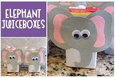 elephant juiceboxes with eyes and ears made out of paper