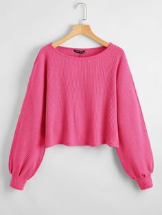 Hot Pink Casual  Long Sleeve Polyester Plain   Slight Stretch Spring/Fall Women Tops, Blouses & Tee Adrette Outfits, Preppy Tops, Crop Pullover, Cute Preppy Outfits, Women T Shirts, Pink Outfits, Really Cute Outfits, Inspiration Mode, Preppy Outfits