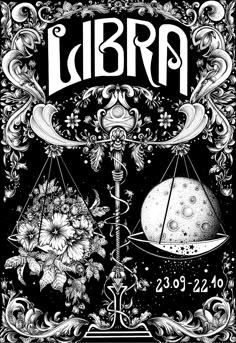 the poster for libra is shown in black and white