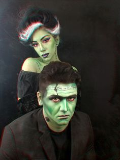 Couples Face Paint, Halloween Costumes Dark Hair, Halloween Costumes Dark, Frankenstein And His Bride, Ideas Disfraz