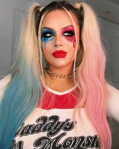 Harley Quinn Make-up, Makeup Carnaval, Fete Emo, Halloween Makeup Sugar Skull, Harley Quinn Halloween Costume, Halloween Makeup Clown, Harley Quinn Makeup