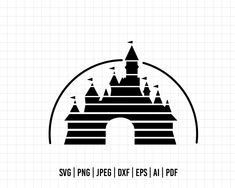 the svg file for disney castle is shown in black and white, with an image of