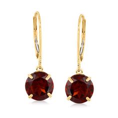 Ross-Simons - 4.50 ct. t.w. Garnet Drop Earrings in 14kt Yellow Gold. Here, we present the perfect scarlet pair for everyday wear! In settings of 14kt yellow gold, two 4.50 ct. t.w. garnet rounds show off their bold hue. Hanging length is 15/16". Leverback, garnet drop earrings. Garnet birthstones are the perfect gift for January birthdays. Garnet Drop Earrings, Byzantine Rings, Jewelry Presentation, Emerald Earrings Drop, Opal Drop Earrings, Garnet Birthstone, Lapis Earrings, Glass Drop Earrings, Opal Earrings Stud