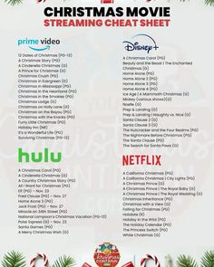 the christmas movie streaming guide for disney and pixama is shown in this image