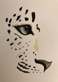 a drawing of a cheetah's face with blue eyes