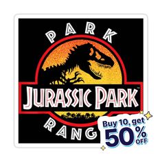 a sticker with the words park and a dinosaur on it