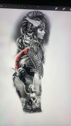 an artistic tattoo design on the side of a person's leg