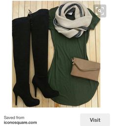 Olive Dress, Cute Fall Outfits, Cute Casual Outfits, Thigh Highs