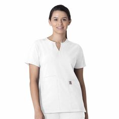 Blend style with function when wearing the Carhartt Force Essentials Women's Notch Neck Tunic Top. The notch neckline sits above the collar bone while the princess seaming gives this women’s scrub top a more tailored fit. The curved shirttail hemline not only adds style but length and along with the side hem vents sitting, bending, and reaching feels less restricted. Need pockets for your essentials? This stylish scrub top has large front patch side entry pockets with a besom seam hidden cell ph Carhartt Scrubs, Stylish Scrubs, Pocket Princess, Plus Size Workwear, Womens Scrub Tops, Carhartt Womens, Collar Bone, Tractor Supply, Womens Scrubs