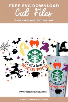 the starbucks cup has been decorated with witches and bats for this halloween themed printable