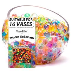 a bowl filled with lots of colorful gummy balls next to a sign that says 70, 000 vae filler