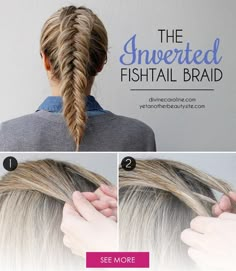 Inverted Dutch fishtail braid ~ Make a couple of changes to your regular French fishtail, and turn that braid inside out! Fishtail Ponytail, Dutch Fishtail, Dutch Fishtail Braid, French Fishtail, Ponytail Braid, Fishtail Braids, Braid Hairstyle, Fishtail Braid, Braid Tutorial