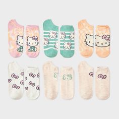 Your child will love bringing cute style to their feet with this 6-Pack of Hello Kitty No-Show Socks. Made from midweight fabric with a hint of spandex, these no-show socks offer their feet all-day stretchy comfort. This no-show sock pack includes six pairs, each pair featuring a different Hello Kitty graphic for cute style. Sock Packs, Kids Fabric, Girls Socks, Cute Style, Girls Leggings, No Show Socks, Kids Outfits Girls, Kids Socks, Fabric Names