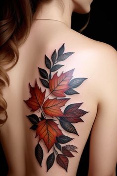 the back of a woman's shoulder with leaves painted on her arm and chest