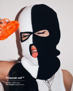 This Black and White Balaclava is made out of a thick knit material that is guaranteed to keep your face and head warm during your wild winter adventures. Balaclava Gangster, White Balaclava, Girl Duo, Ski Masks, Girl Gang Aesthetic, Facebook Black, Gangster Girl, Ski Girl, White Mask